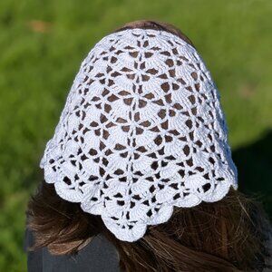 Handmade Cotton Crochet Lace Bandana Head Scarf with Golden Shine